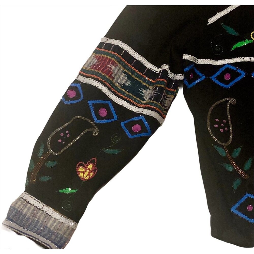 Vintage MODI Denim Beaded Sequined Black Floral Paisley Jacket NEW SAMPLE Sz Med - Picture 5 of 11